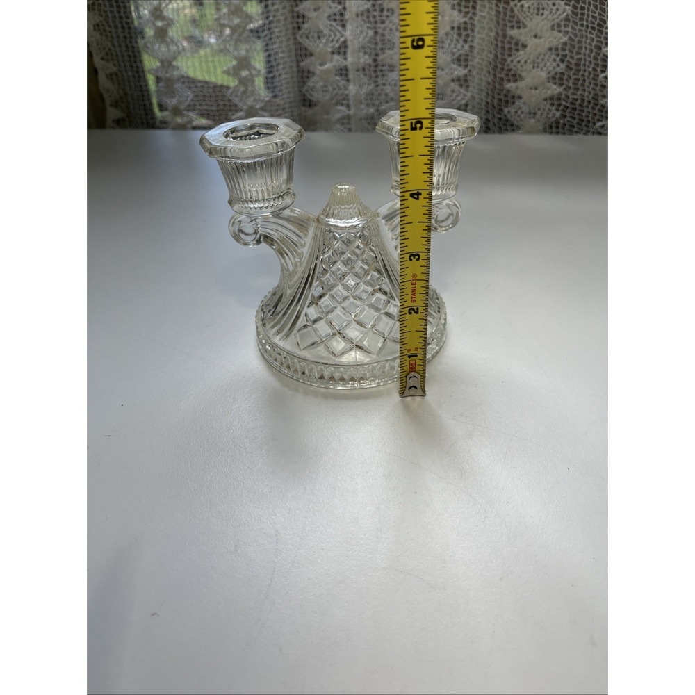 Glass Double Candle Holder Art Deco Depression Era - Picture 5 of 6